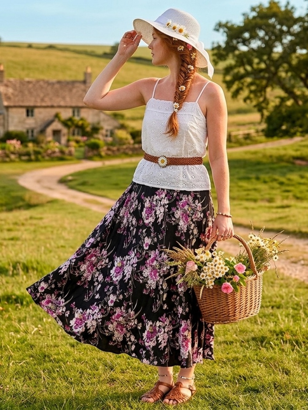 Jones New York 100% Silk Floral Maxi Skirt Black Pink ALine Lined Cottagecore L